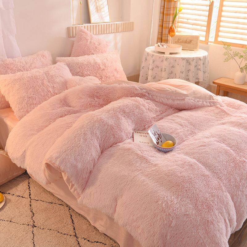 加厚水貂绒纯色床上四件套水晶绒