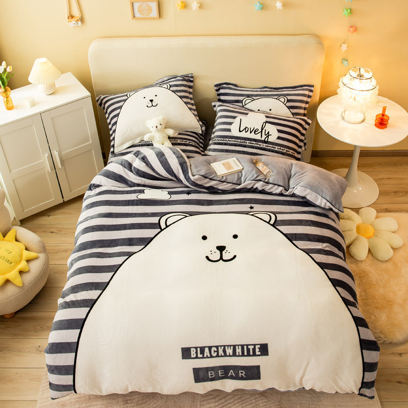 冬季加厚牛奶绒四件套卡通珊瑚绒双面法兰绒床单被套学生宿舍三件,床上用品,床品套件/四件套/多件套,淘宝优惠券,粉丝福利购,淘宝优惠卷