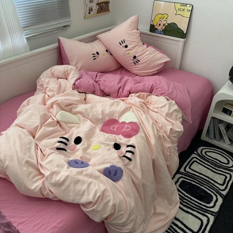 卡通毛巾绣水洗棉四件套ins少女