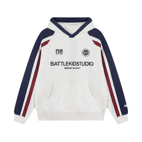 AU8OFCLUB撞色织带连帽卫衣男国潮牌潮流秋季宽松美式复古情侣ins