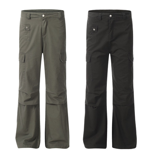 AU8OFCLUB 美式复古褶皱伞兵裤宽松显瘦休闲潮流百搭微喇男女四季