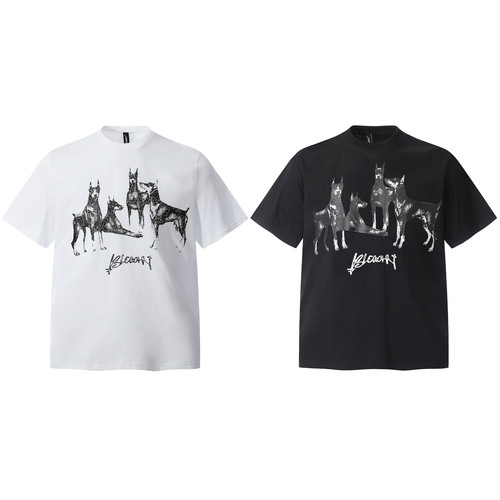 AU8OFCLUB美式复古杜宾犬印花高街短袖T恤男女宽松设计感短款上衣