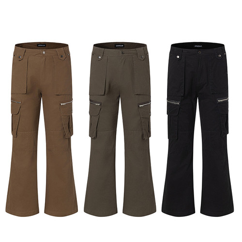 AU8OFCLUB 设计感工装微喇叭休闲裤子美式拼接多口袋拖地长裤男女