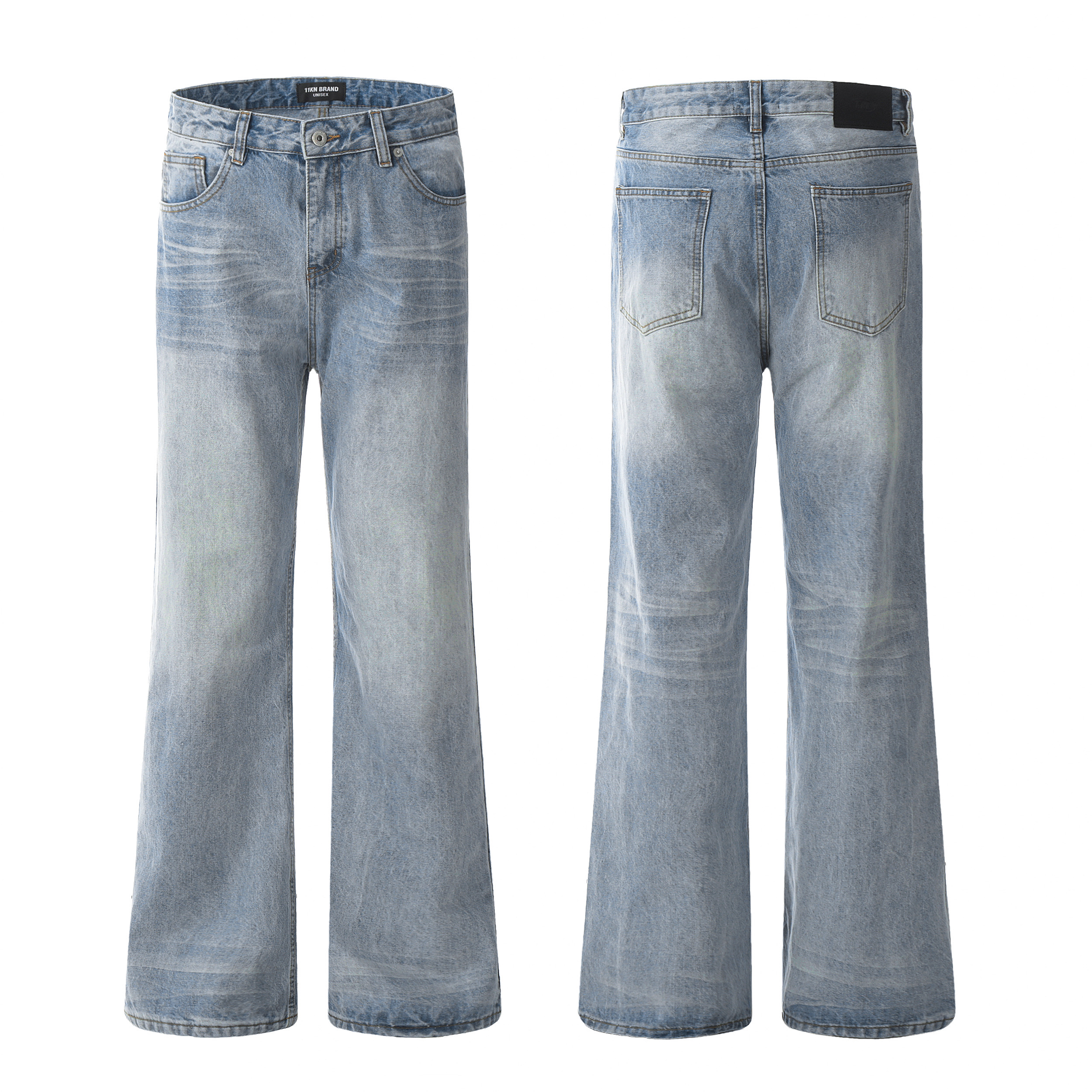 AU8OFCLUB 美式复古水洗做旧直筒阔腿牛仔裤男女潮牌宽松垂感长裤