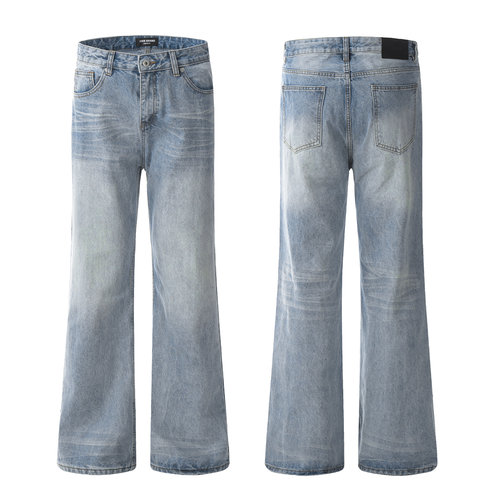 AU8OFCLUB 美式复古水洗做旧直筒阔腿牛仔裤男女潮牌宽松垂感长裤