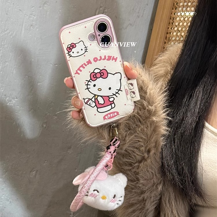 可爱吸管水杯凯蒂猫公仔手提绳