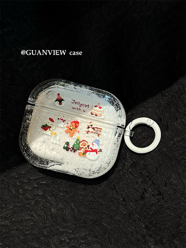 秋冬圣诞雪花流沙雪人耳机壳