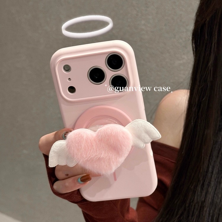 少女心粉色爱心翅膀磁吸手机壳