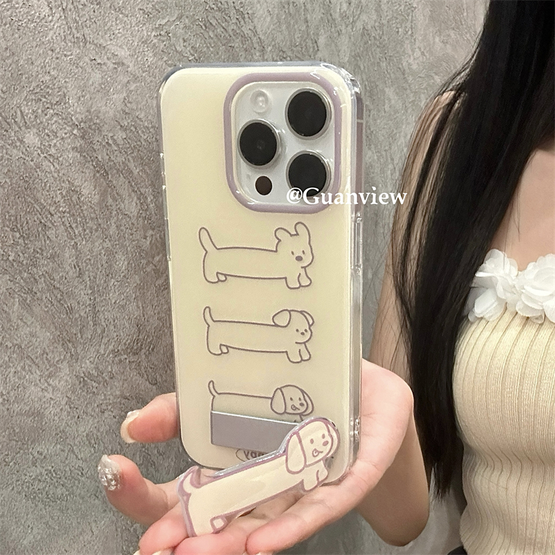 小众奶黄线条腊肠狗手机壳