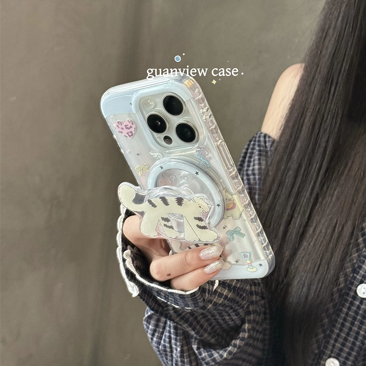 ins镭射音符长腿猫咪手机壳