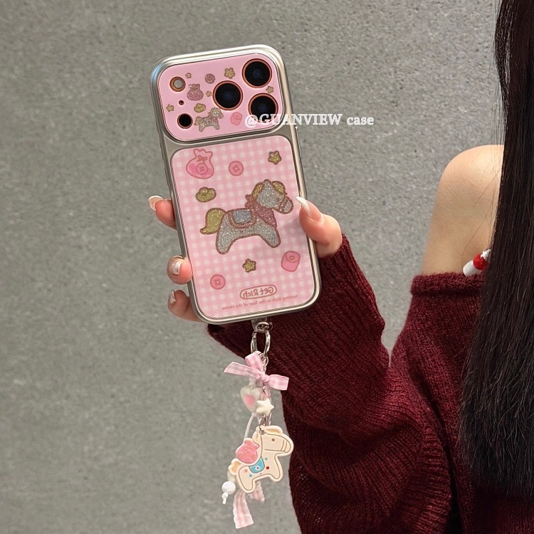 少女粉格纹元宝小马手机壳