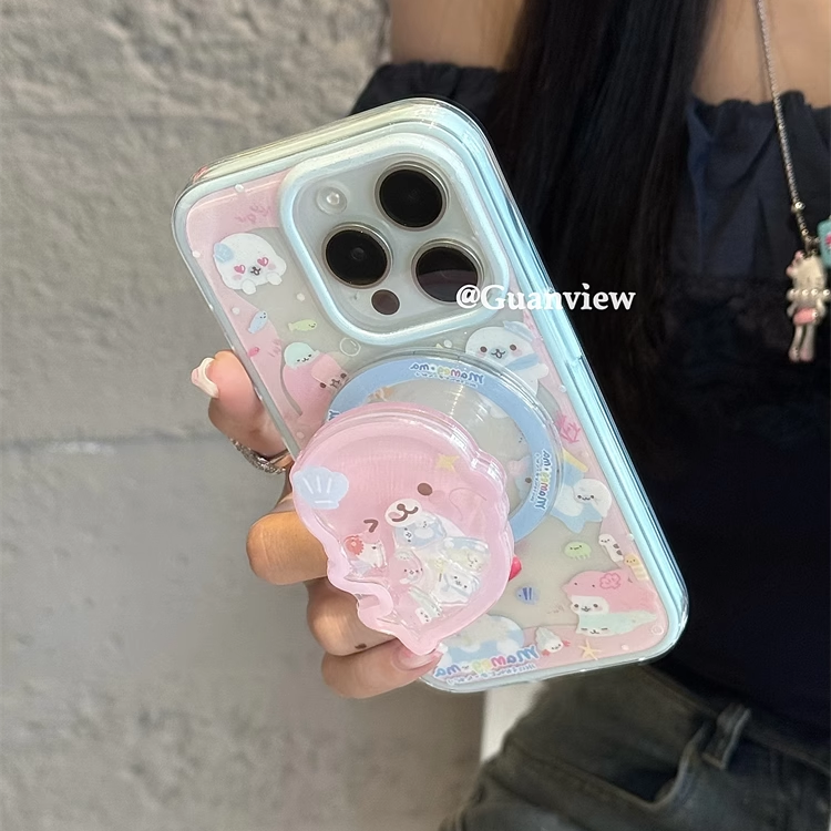 可爱粉色小海豚摇摇乐磁吸手机壳