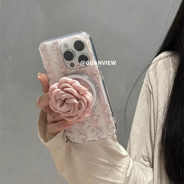 立体粉玫瑰支架适用苹果手机壳