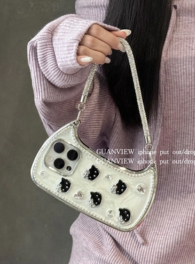 guanview ins滴胶碎钻kitty猫手提包包款式适用iphone17promax苹果16pro手机壳14/15高级感123防摔全包防摔套