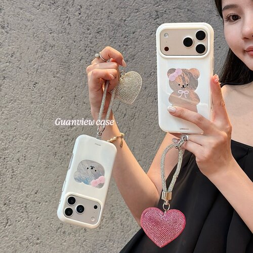 ins小众白底银色小熊手机壳