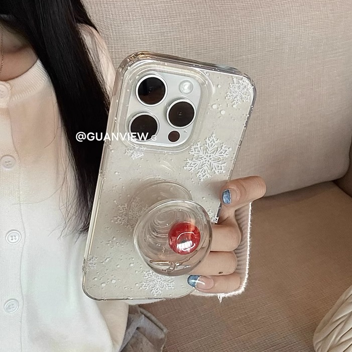 小众白色雪花苹果球支架手机壳
