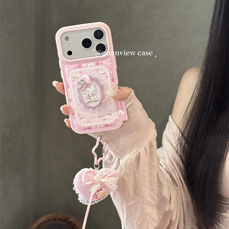 guanview 粉色皮质刺绣梳妆镜kt猫适用iphone17p