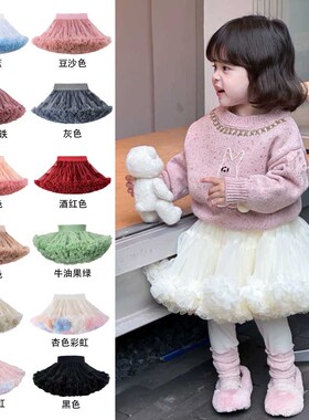2026新款女童tutu网纱裙春秋宝宝针织套头毛衣公主可爱凸凸蓬蓬裙