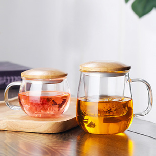 耐高温 日式 简约花茶家用茶水分离透明带把电陶炉煮茶泡杯玻璃水