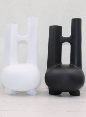 欧式现代简约样板房极简黑白花器软装摆件客厅餐桌建筑创意花瓶装