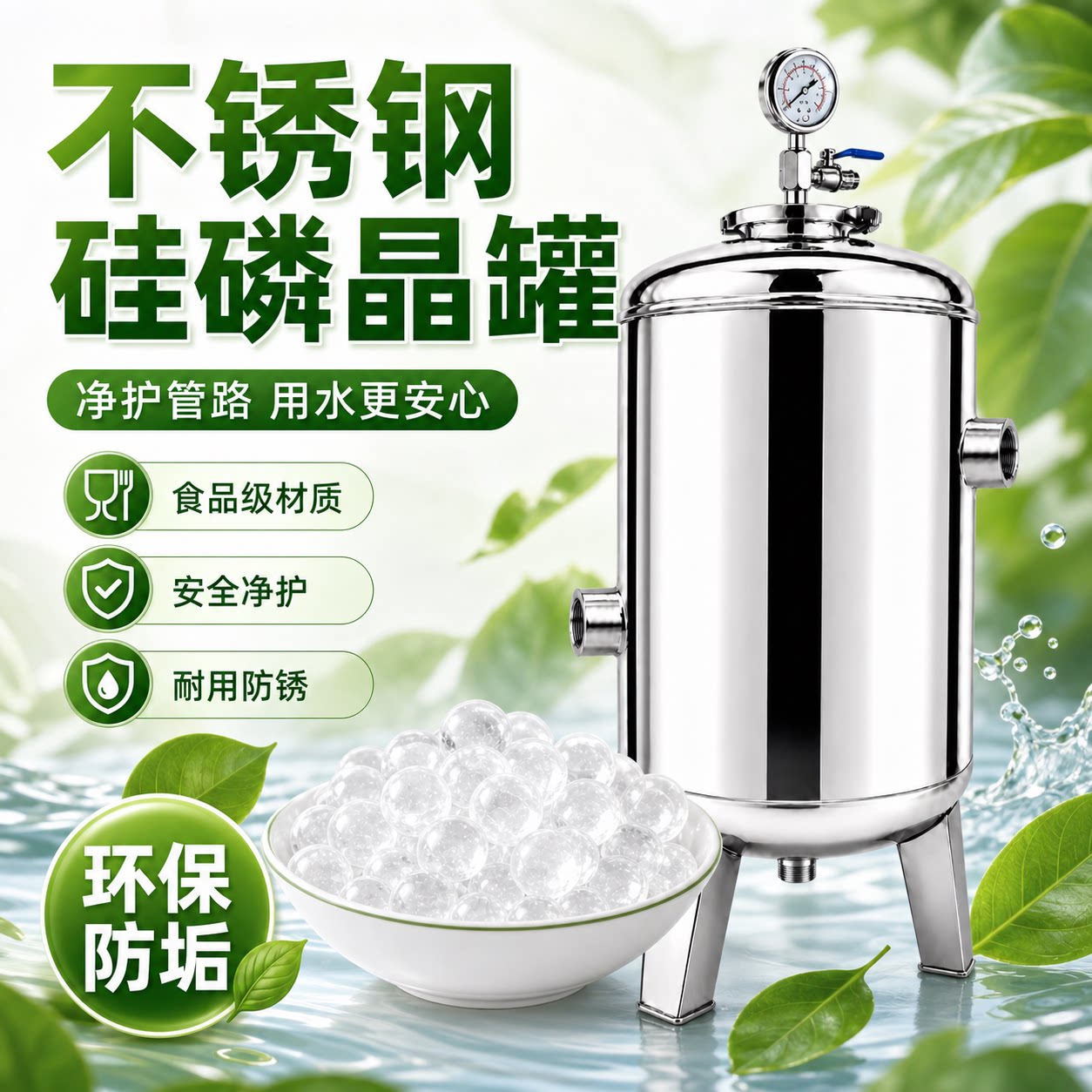 家用硅磷晶罐全屋自来水前置缓蚀阻垢保护涉水电器阻垢净化设备