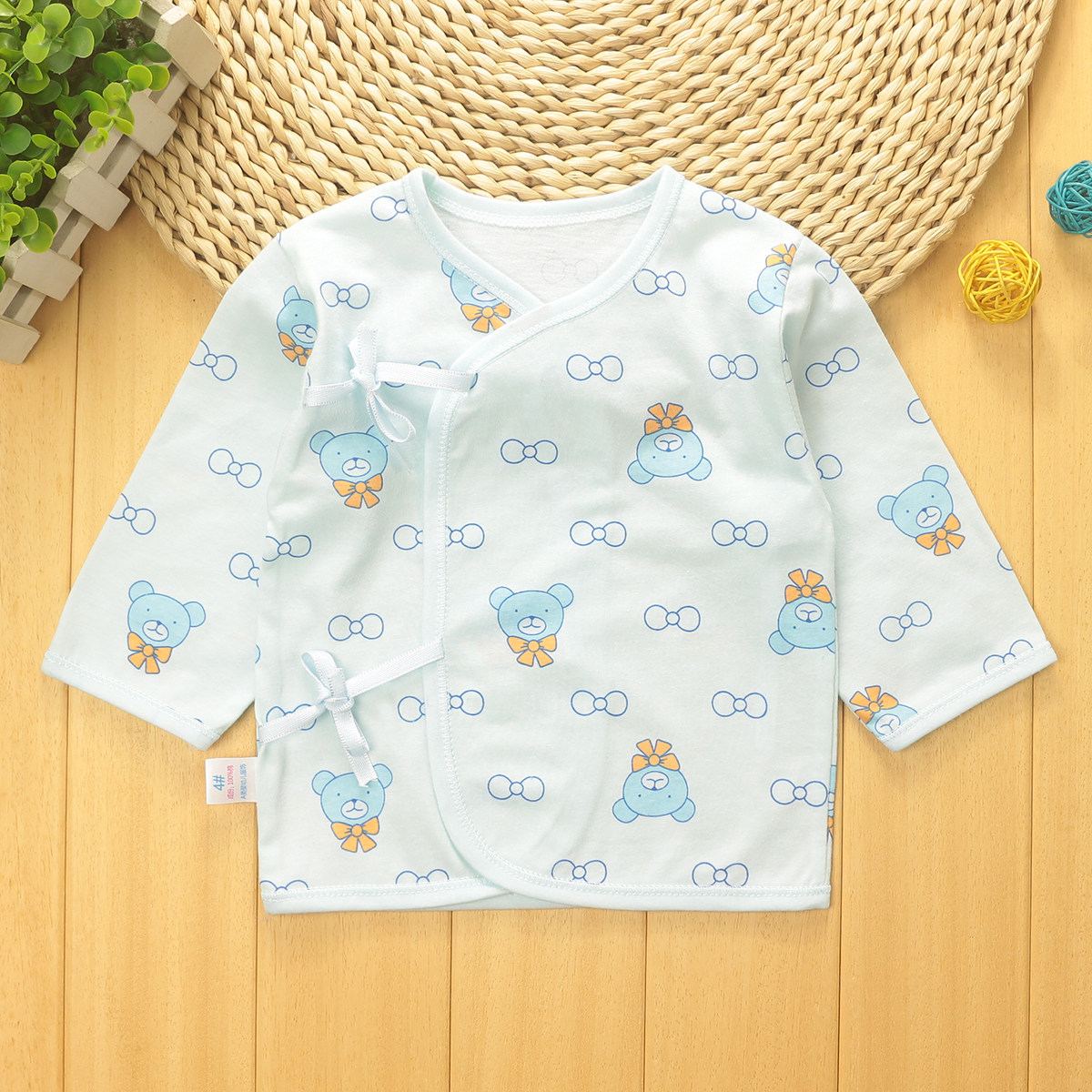 新生婴儿衣服夏薄款纯棉系带和尚服睡衣满月0初生宝宝长袖上衣3月