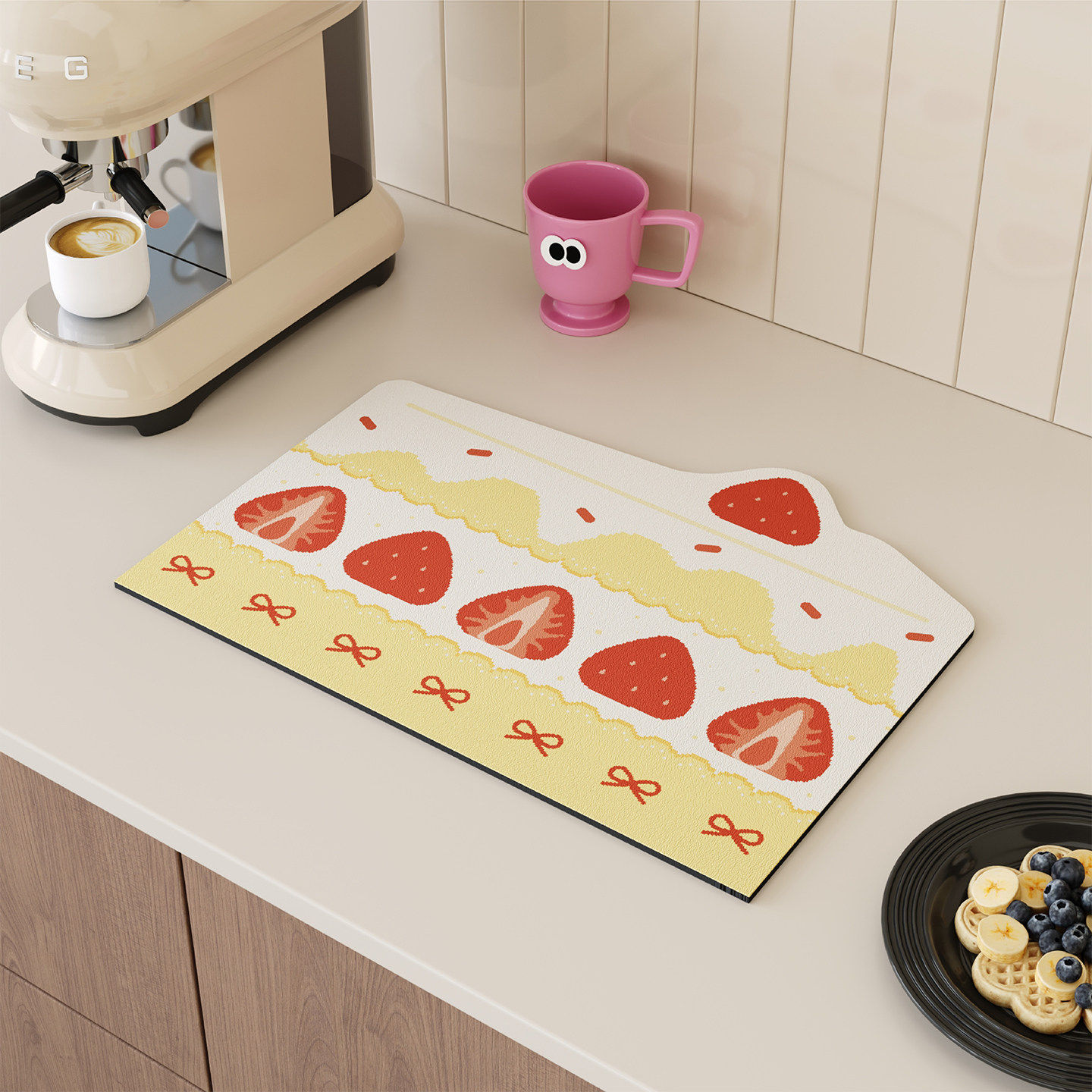 韩式ins风草莓沥水垫厨房台面吸水垫咖啡机茶几吧台硅藻泥隔热垫,居家布艺,餐垫,淘宝优惠券,粉丝福利购,淘宝优惠卷