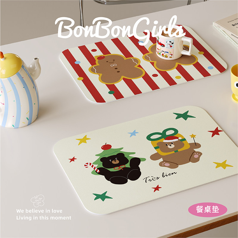 圣诞小熊新年餐垫隔热垫PVC皮革防水防油免洗茶几桌面保护杯盘垫,居家布艺,餐垫,淘宝优惠券,粉丝福利购,淘宝优惠卷