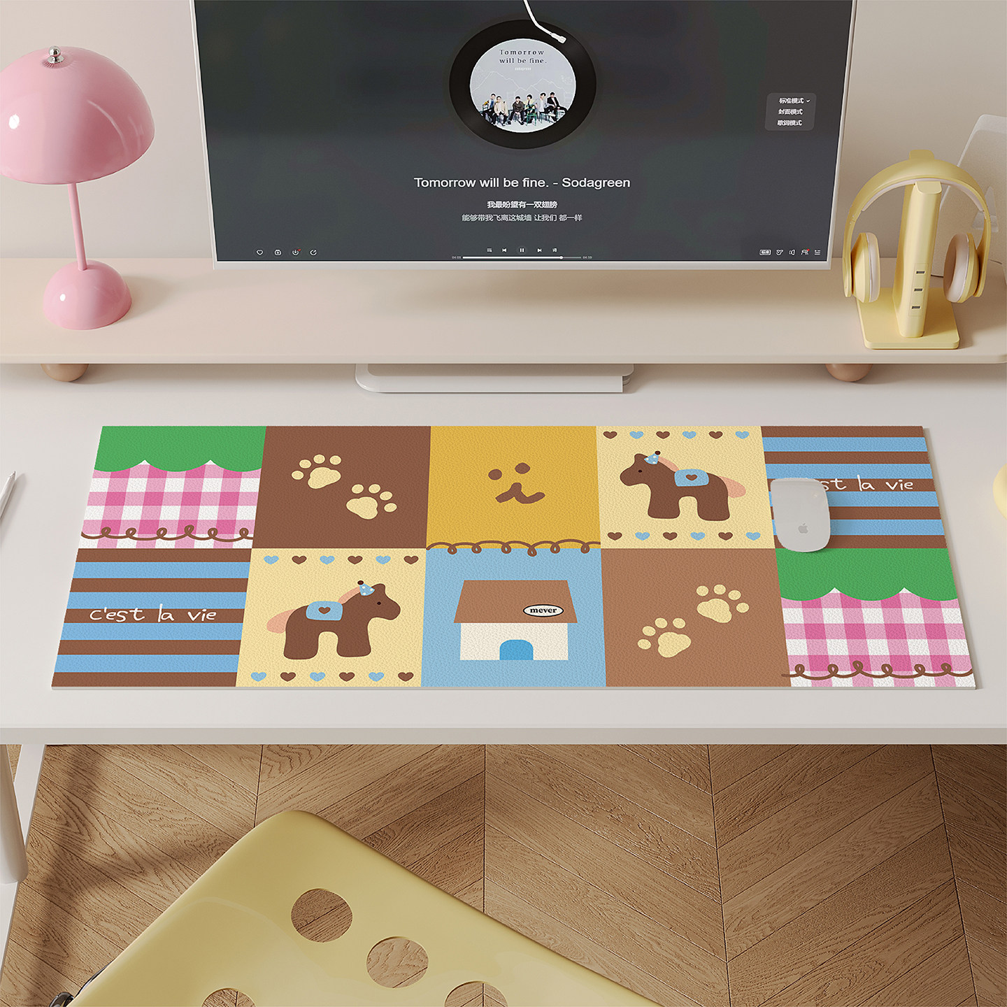 卡通拼布风小马书桌垫工位超大鼠标垫桌面保护垫防水防油免洗桌布,居家布艺,桌布,淘宝优惠券,粉丝福利购,淘宝优惠卷