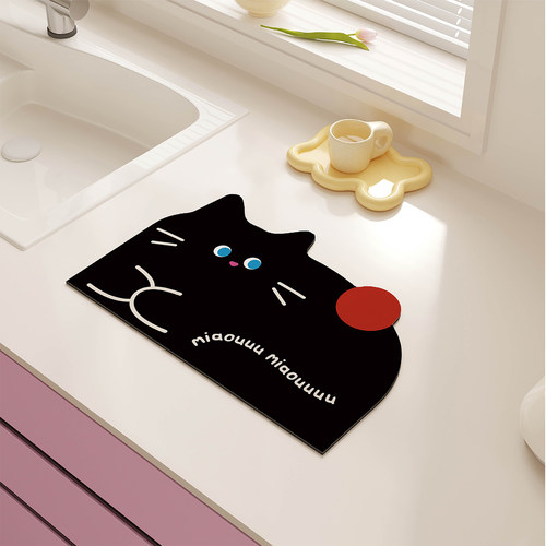 韩式卡通黑猫沥水垫硅藻泥隔热垫