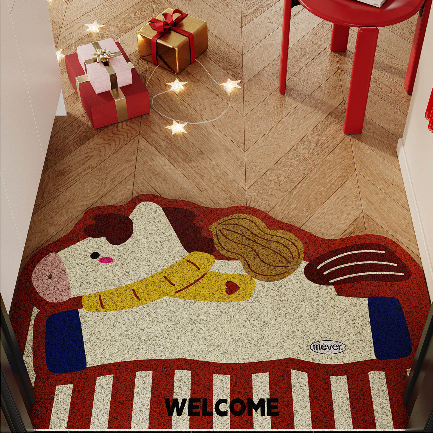 卡通花生小马新年入户地垫丝圈防滑耐脏大门口进门脚垫可自由裁剪,居家布艺,入户地垫,淘宝优惠券,粉丝福利购,淘宝优惠卷