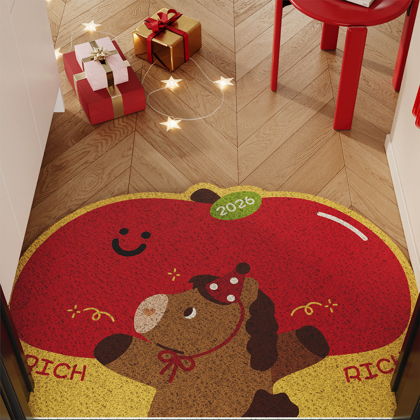 卡通喜庆小马入户地垫丝圈防滑耐脏大门口门外进门脚垫可自由裁剪,居家布艺,入户地垫,淘宝优惠券,粉丝福利购,淘宝优惠卷