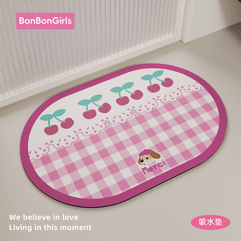 少女心樱桃浴室吸水地垫卫生间门口厕所洗手间防滑脚垫硅藻泥地毯,居家布艺,家用脚垫,淘宝优惠券,粉丝福利购,淘宝优惠卷