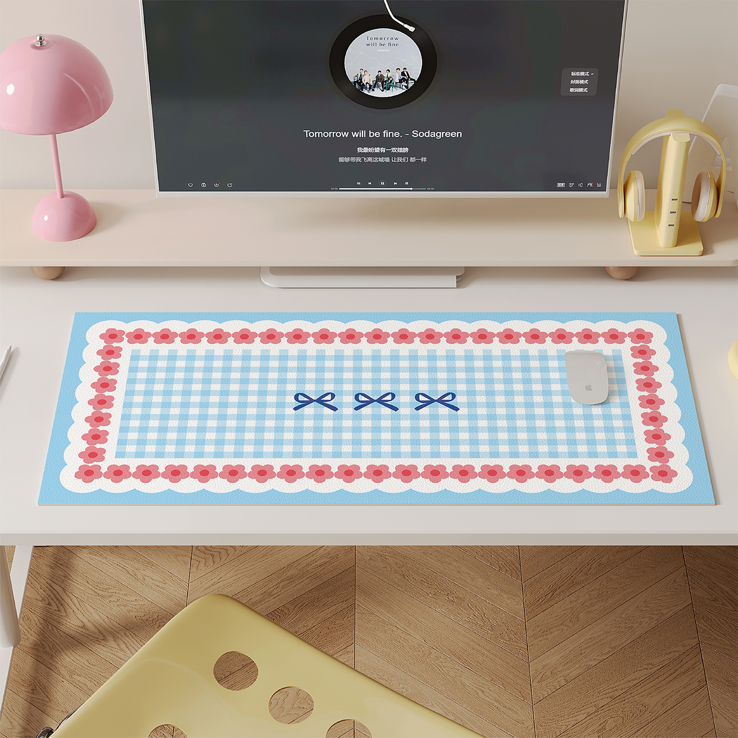 少女风蝴蝶结超大号鼠标垫书桌垫