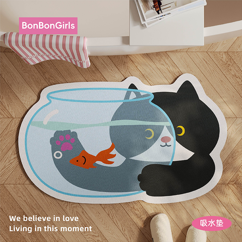 可爱猫咪创意浴室吸水地垫防滑