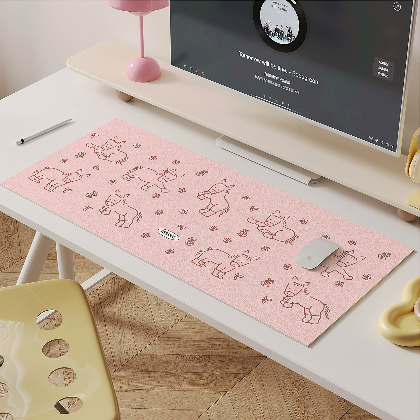 卡通插画小马书桌垫工位超大号鼠标垫桌面保护垫防水防油免洗桌布,居家布艺,桌布,淘宝优惠券,粉丝福利购,淘宝优惠卷