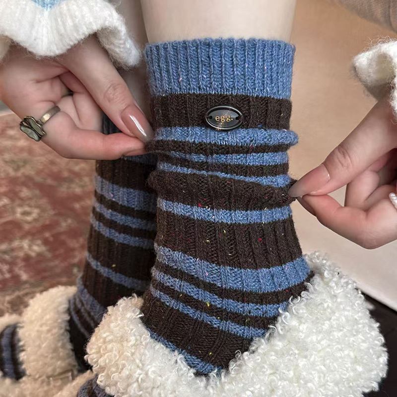 海盐可露丽~点子纱条纹羊毛厚袜z