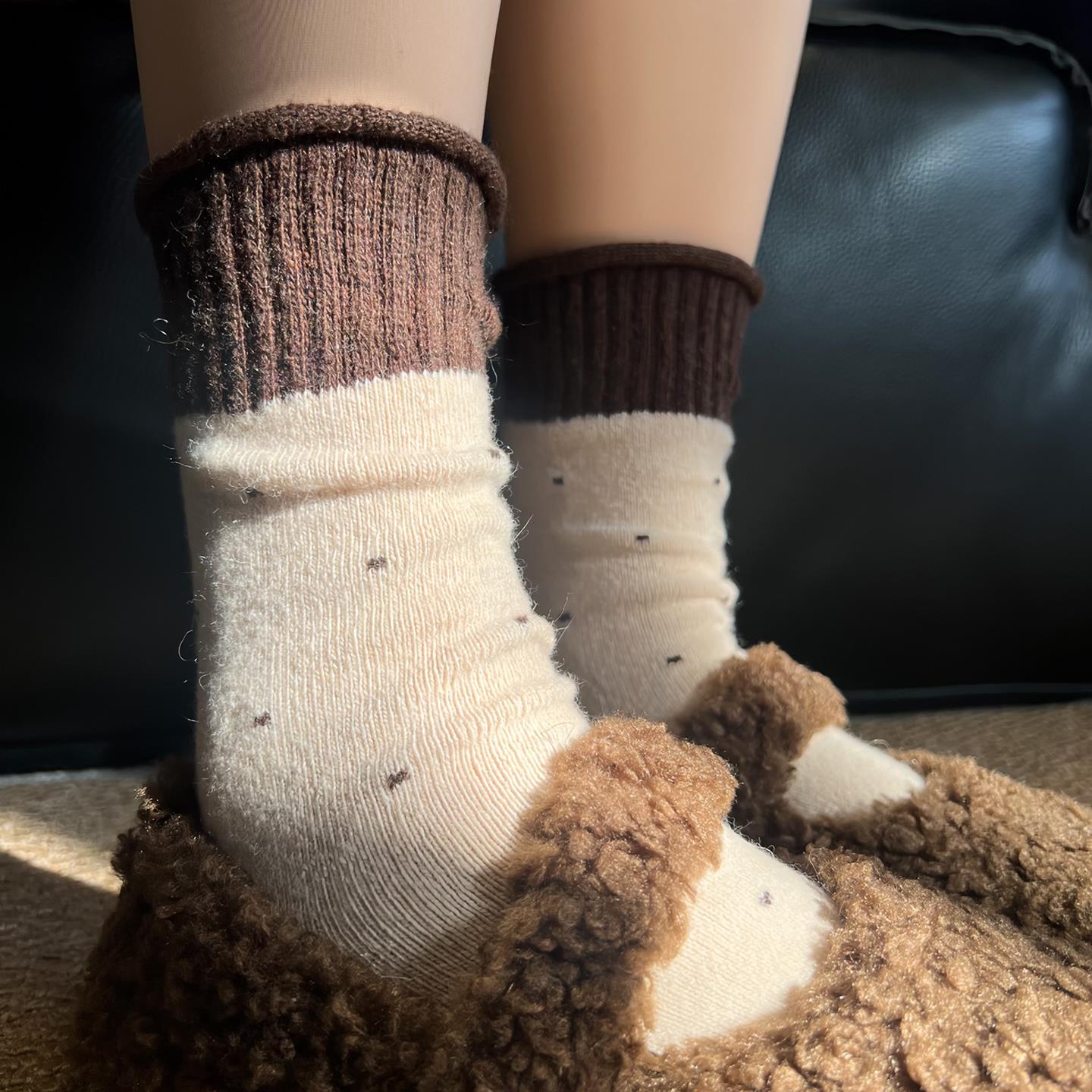 秋冬氛围感”波点羊毛袜冬超韩系