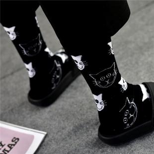 街头潮流款 高街风猫咪个性 情侣男女棉袜中筒袜 2双装