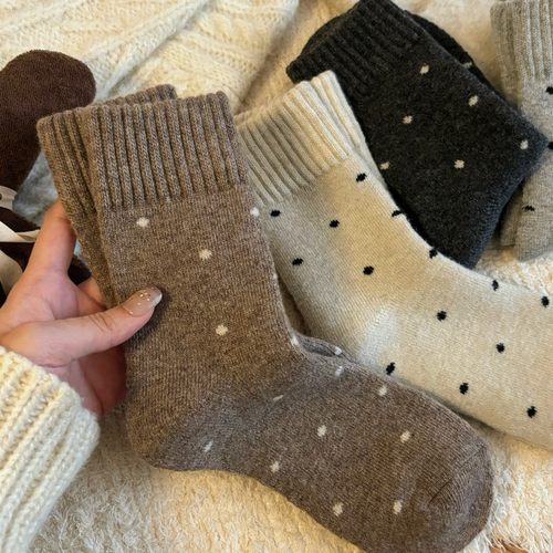 太暖了！波点复古毛圈加厚袜子~