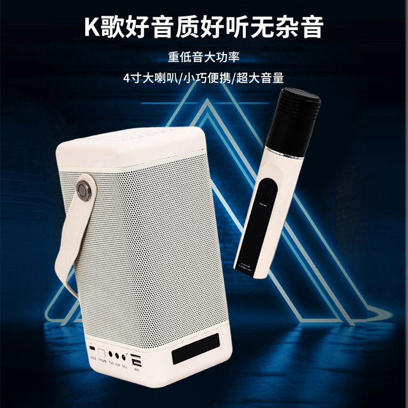 闻歌跨境新款手提便携网红户外K歌音响无线麦克风大功率蓝牙音箱