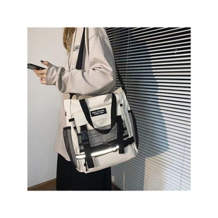 大号斜挎包男单肩帆布包日系工装大容量学生男生反光书包女手提袋