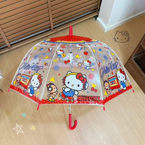 kt猫儿童雨伞可爱女孩宝宝轻便长柄伞幼儿园小学生上学专用透明伞
