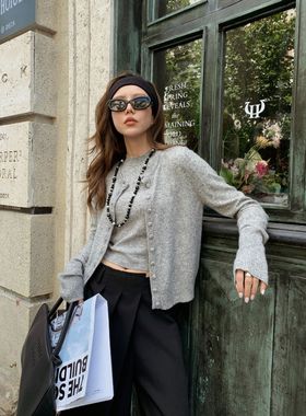 UNITY MODE灰色两件套毛衣女早春质感羊毛针织衫短款长袖开衫