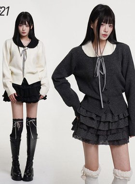 Vee21 灰色毛衣开衫外套女款2025新款韩系慵懒风氛围感早秋冬穿搭