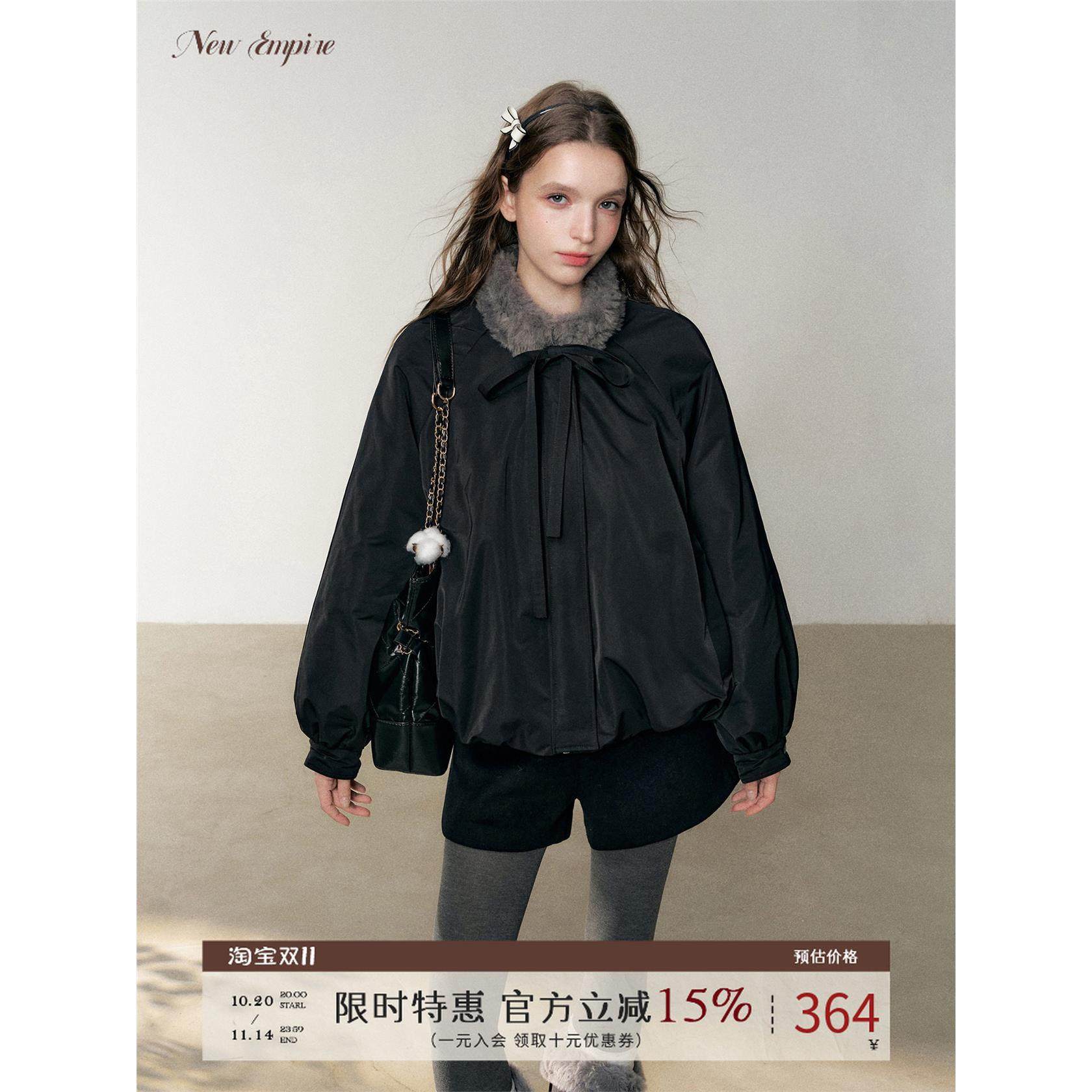 NEW EMPIRE25冬季新款设计感小众上衣毛领加厚黑色花苞棉服外套女,个性定制/设计服务/DIY,棉服工装,淘宝优惠券,粉丝福利购,淘宝优惠卷
