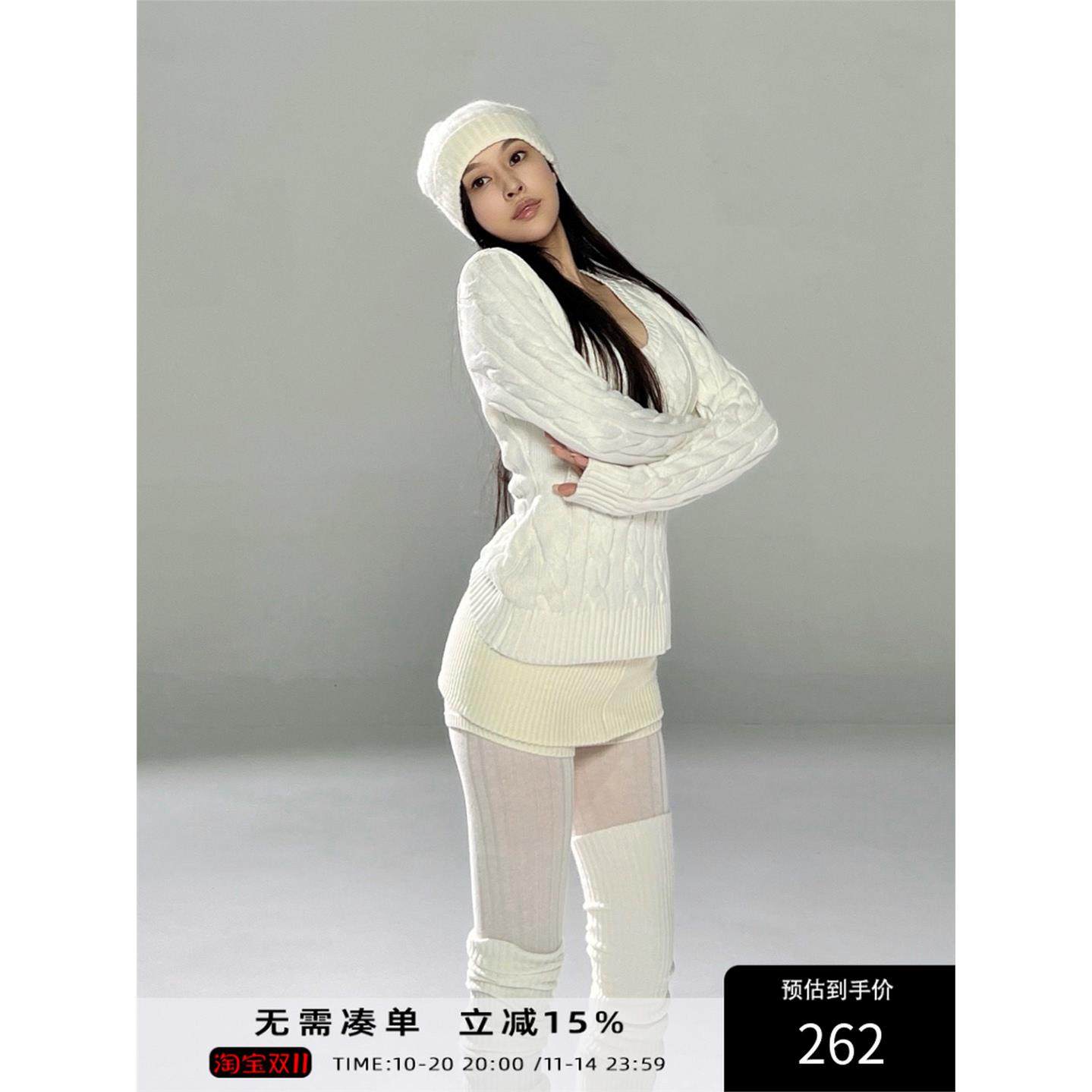 Angelapopewang 黑的王 白色v领麻花针织套头毛衣极简高级感上衣,个性定制/设计服务/DIY,棉服工装,淘宝优惠券,粉丝福利购,淘宝优惠卷