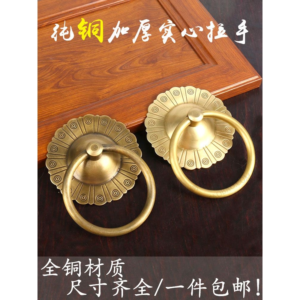 纯铜木门铜拉手中式仿古铜大门拉手老式门环实心拉环仿古铁门把手