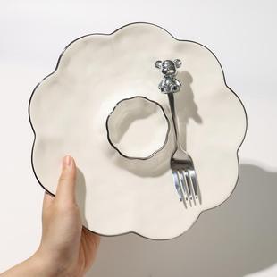 圆形陶瓷饺子盘带醋碟早餐盘蘸料碟子家用轻奢菜盘创意虾盘子餐具