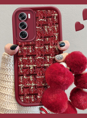 小香风格子适用opporeno13手机壳reon12pro绒布11毛球10por+挂链9本命年8日韩7se新年6硅胶5k红色4se十oppp女